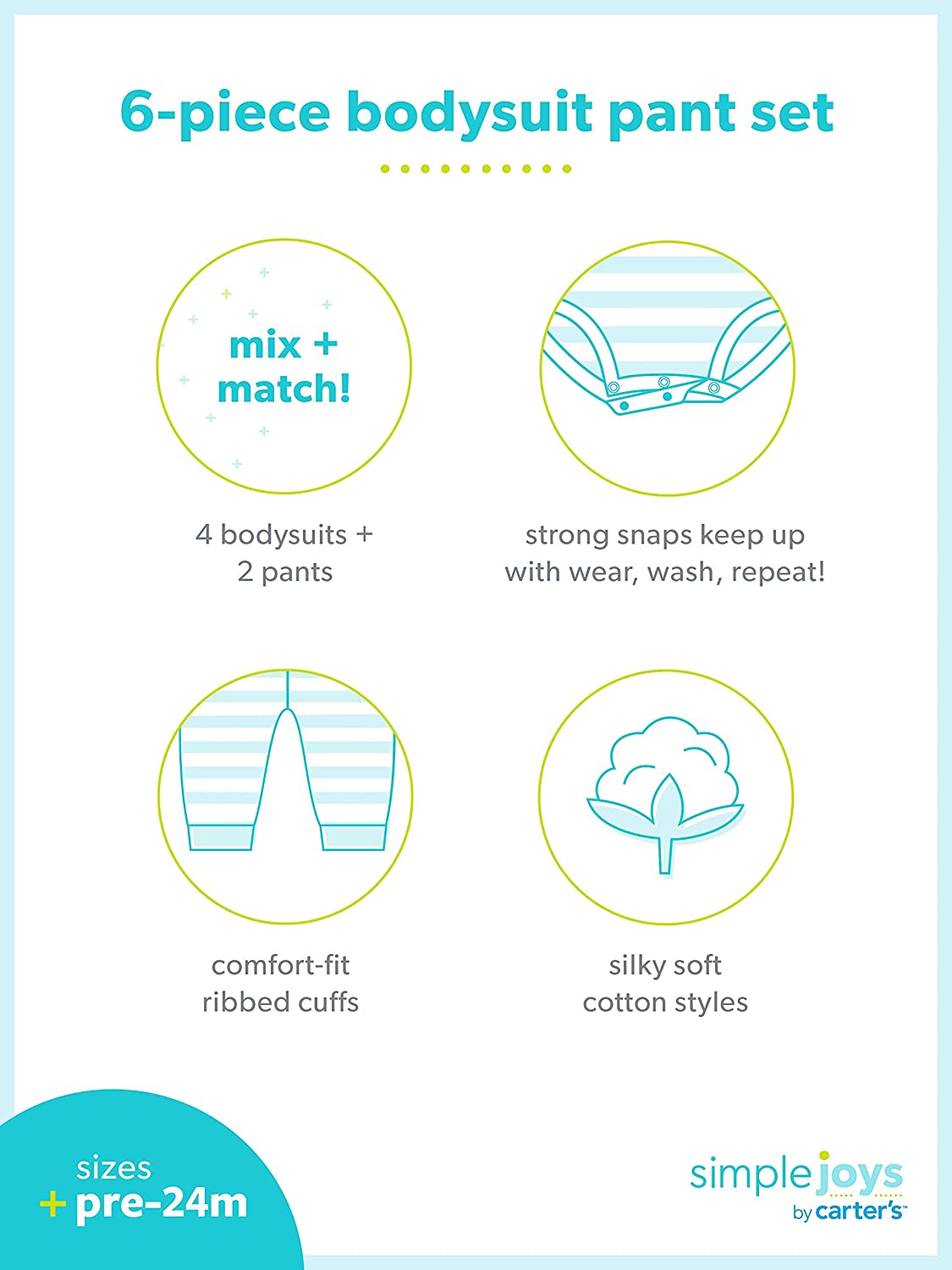 Simple Joys by Carter's Baby Girls' 6-Piece Bodysuits (Short and Long Sleeve) and Pants Set - Image 6